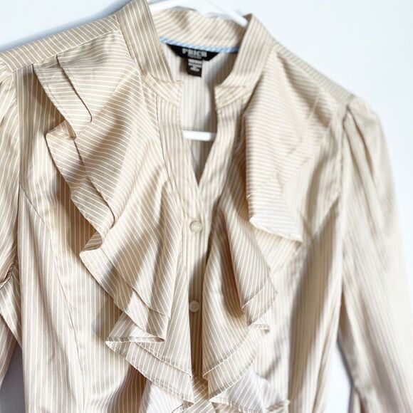 Prich Pride & Rich Striped Belted Ruffle Blouse L - Picture 3 of 12